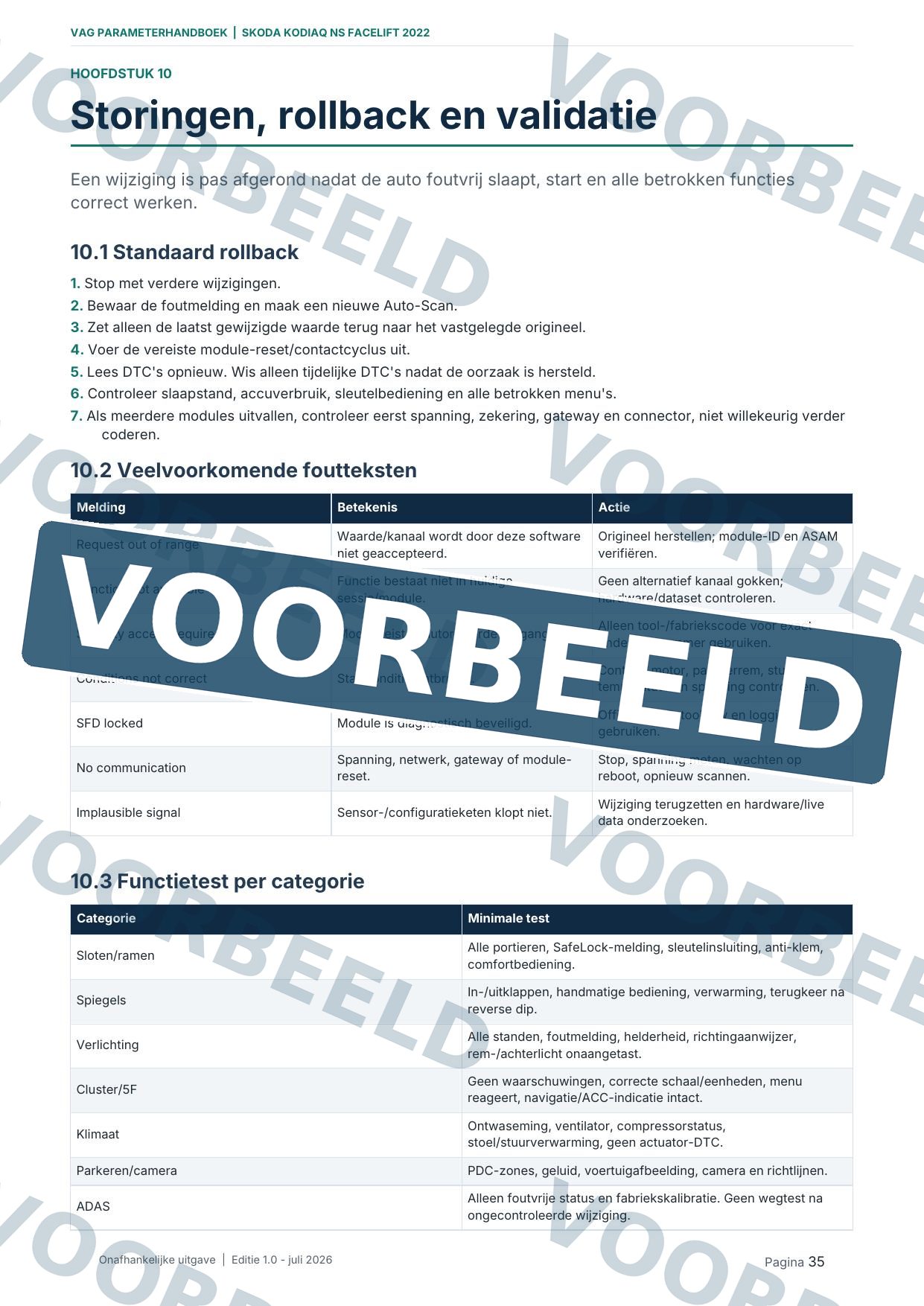 Voorbeeldpagina: Rollback- en validatieprocedure